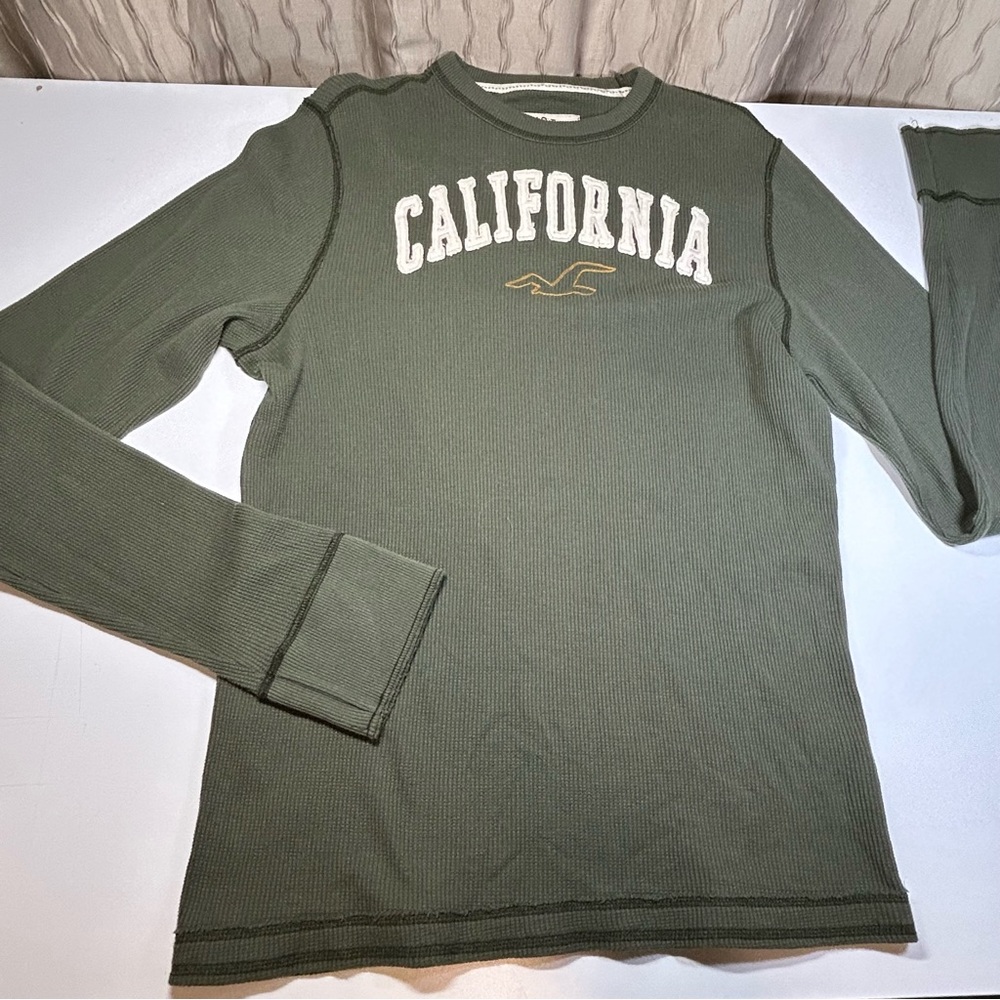 Hollister Olive Green Long Sleeve California Graphic Thermal Tee